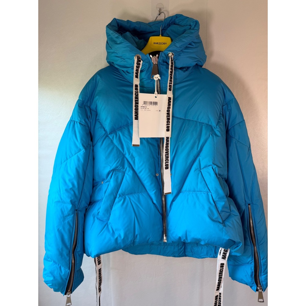 Khrisjoy Khris Hangover Club Puffer Jacket Turquoise Logo Drawstring Size 01 - Picture 5 of 16